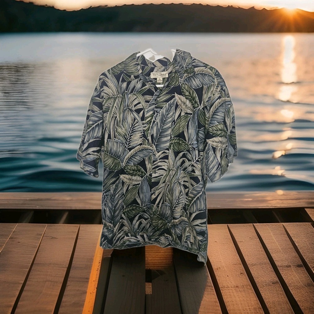 Tori Richard Hawaiian Shirt Men Large Button Blue Green Floral Shirt Cotton Lawn